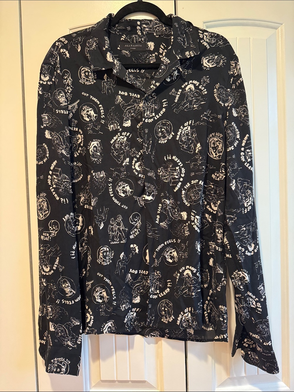 AllSaints Black Shirt with White Graphic Print